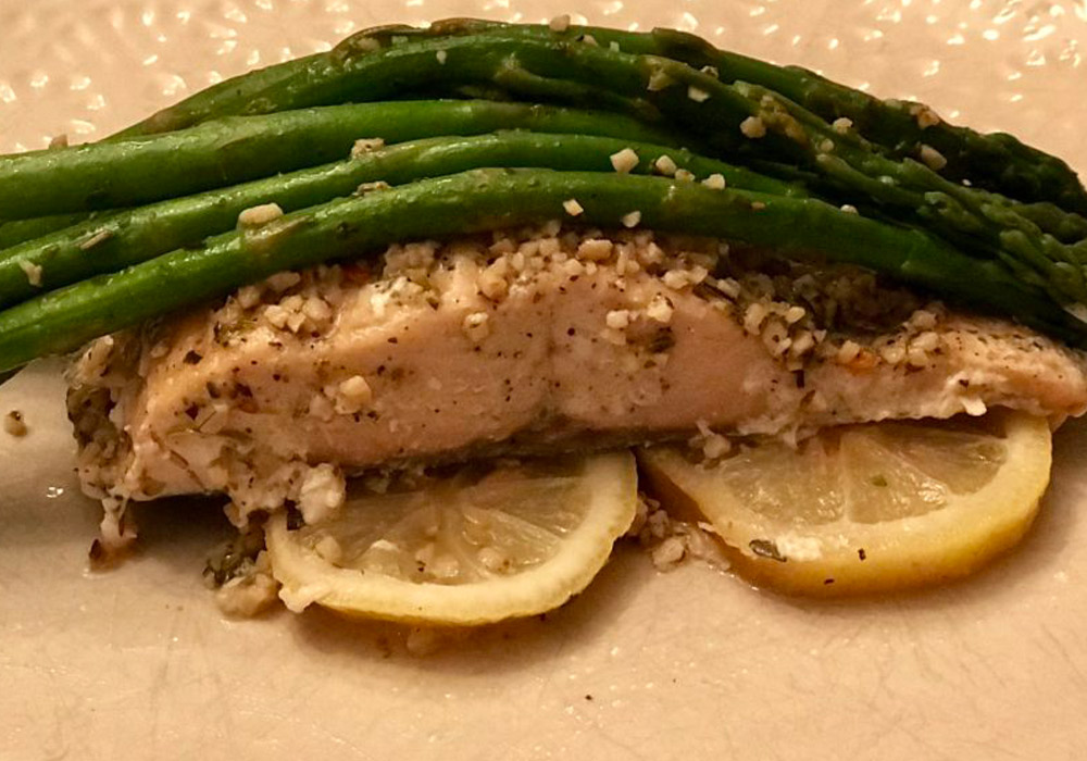 herb butter salmon and asparagus